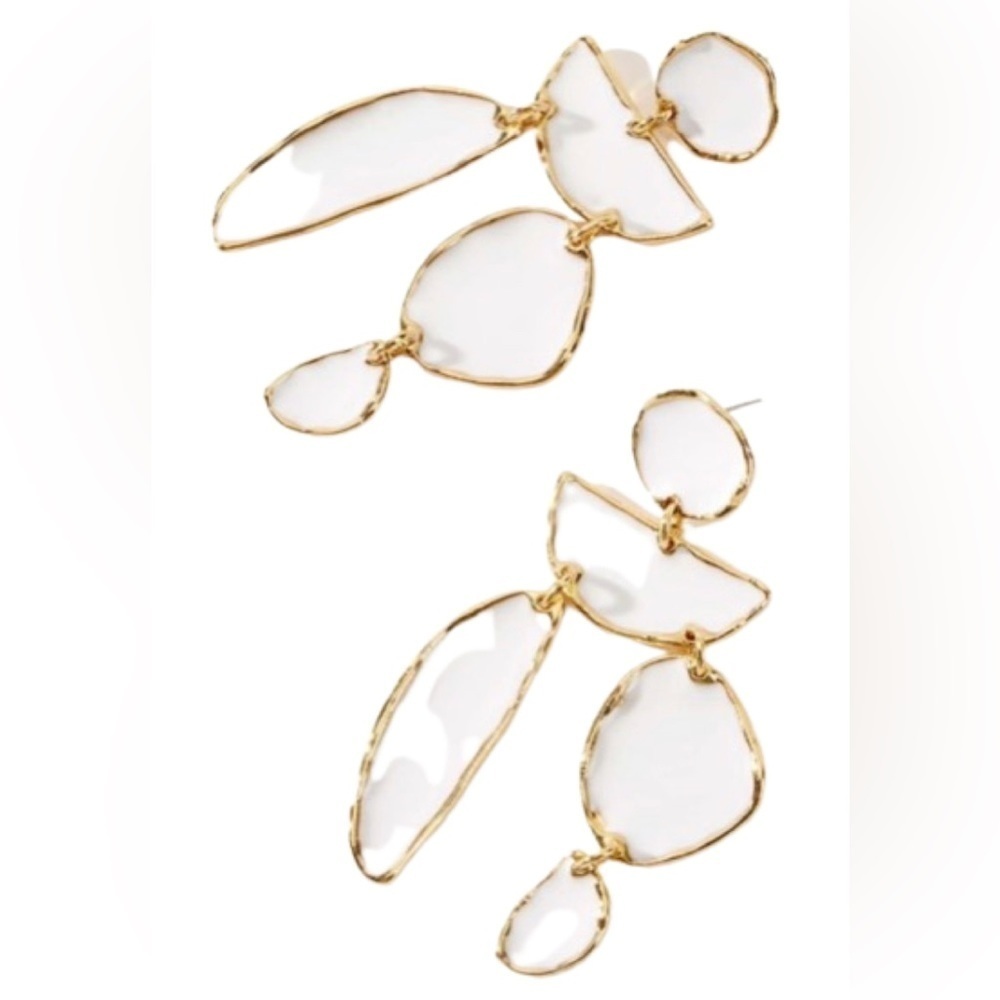 Elegant White Geo Drop Gold Earrings - Picture 6 of 17